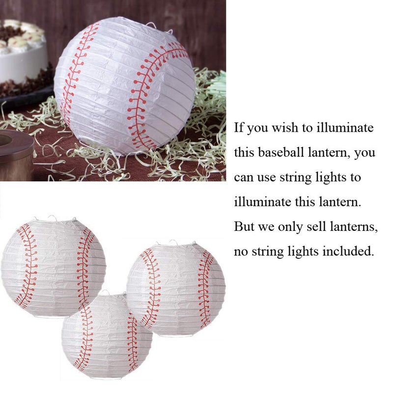 Easy Joy 8'' Baseball Paper Lanterns Sports Team Party Baseball Hanging Lantern Softball Party Decorations 3 Pieces - Image 4
